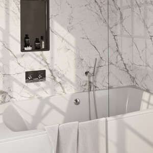 Brauer Brauer Chrome Edition thermostatische inbouw badkraan met drukknoppen SET 03 met badvulcombinatie en staaf handdouche en doucheslang en wandaansluitbocht chroom | Chroom | Staafhanddouche Brauer Chrome Edition thermostatische inbouw badkraan met drukknoppen SET 03 met badvulcombinatie en staaf handdouche en doucheslang en wandaansluitbocht chroom | Chroom | Staafhanddouche