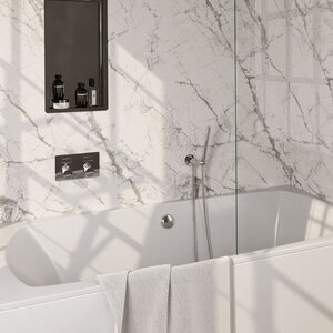 Brauer Brauer Chrome Carving thermostatische inbouw badkraan met drukknoppen SET 03 | Chroom | Staafhanddouche Brauer Chrome Carving thermostatische inbouw badkraan met drukknoppen SET 03 | Chroom | Staafhanddouche