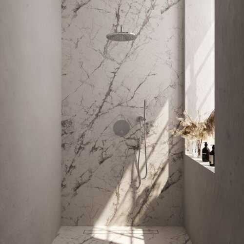 Brauer Brauer Chrome Carving thermostatische inbouw regendouche 3-weg rond SET 76 met 30 cm douchekop en gebogen muurarm en staaf handdouche en doucheslang en wandaansluitbocht chroom | Chroom | 30cm | Nee | Gebogen wandarm | Staafmodel