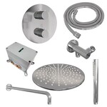 Brauer Brauer Chrome Carving thermostatische inbouw regendouche 3-weg rond SET 76 met 30 cm douchekop en gebogen muurarm en staaf handdouche en doucheslang en wandaansluitbocht chroom | Chroom | 30cm | Nee | Gebogen wandarm | Staafmodel