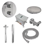 Brauer Brauer Chrome Carving thermostatische inbouw regendouche 3-weg rond SET 77 met 20 cm douchekop en plafondarm en staaf handdouche en doucheslang en wandaansluitbocht chroom | Chroom | 20cm | Nee | Plafondbuis | Staafmodel