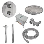 Brauer Brauer Chrome Carving thermostatische inbouw regendouche 3-weg rond SET 78 met 30 cm douchekop en plafondarm en staaf handdouche en doucheslang en wandaansluitbocht chroom | Chroom | 30cm | Nee | Plafondbuis | Staafmodel