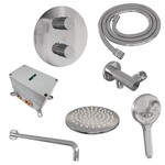 Brauer Brauer Chrome Carving thermostatische inbouw regendouche 3-weg rond SET 81 met 20 cm douchekop en gebogen muurarm en 3-standen handdouche en doucheslang en wandaansluitbocht chroom | Chroom | 20cm | Nee | Gebogen wandarm | 3-standen handdouche