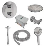 Brauer Brauer Chrome Carving thermostatische inbouw regendouche 3-weg rond SET 83 met 20 cm douchekop en plafondarm en 3-standen handdouche en doucheslang en wandaansluitbocht chroom | Chroom | 20cm | Nee | Plafondbuis | 3-standen handdouche