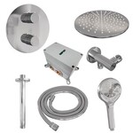 Brauer Brauer Chrome Carving thermostatische inbouw regendouche 3-weg rond SET 84 met 30 cm douchekop en plafondarm en 3-standen handdouche en doucheslang en wandaansluitbocht chroom | Chroom | 30cm | Nee | Plafondbuis | 3-standen handdouche
