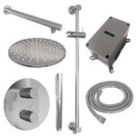 Brauer Brauer Chrome Carving thermostatische inbouw regendouche 3-weg rond SET 86 met 30 cm douchekop en rechte muurarm en staaf handdouche en doucheslang en geïntegreerde glijstang chroom | Chroom | 30cm | Ja | Rechte wandarm | Staafmodel