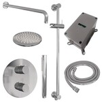 Brauer Brauer Chrome Carving thermostatische inbouw regendouche 3-weg rond SET 87 met 20 cm douchekop en gebogen muurarm en staaf handdouche en doucheslang en geïntegreerde glijstang chroom | Chroom | 20cm | Ja | Gebogen wandarm | Staafmodel