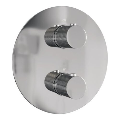 Brauer Brauer Chrome Carving thermostatische inbouw regendouche 3-weg rond SET 87 met 20 cm douchekop en gebogen muurarm en staaf handdouche en doucheslang en geïntegreerde glijstang chroom | Chroom | 20cm | Ja | Gebogen wandarm | Staafmodel