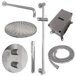 Brauer Brauer Chrome Carving thermostatische inbouw regendouche 3-weg rond SET 88 met 30 cm douchekop en gebogen muurarm en staaf handdouche en doucheslang en geïntegreerde glijstang chroom | Chroom | 30cm | Ja | Gebogen wandarm | Staafmodel