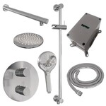 Brauer Brauer Chrome Carving thermostatische inbouw regendouche 3-weg rond SET 91 met 20 cm douchekop en rechte muurarm en 3-standen handdouche en doucheslang en geïntegreerde glijstang chroom | Chroom | 20cm | Ja | Rechte wandarm | 3-standen handdouche