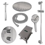 Brauer Brauer Chrome Carving thermostatische inbouw regendouche 3-weg rond SET 96 met 30 cm douchekop en plafondarm en 3-standen handdouche en doucheslang en geïntegreerde glijstang chroom | Chroom | 30cm | Ja | Plafondbuis | 3-standen handdouche