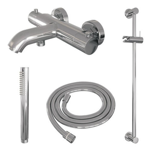 Brauer Brauer Stripe opbouw baddouche thermostaatkraan SET 01 met glijstang en staaf handdouche en doucheslang chroom | Chroom | Staafmodel