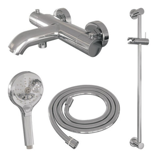 Brauer Brauer Stripe opbouw baddouche thermostaatkraan SET 02 met glijstang en 3-standen handdouche en doucheslang chroom | Chroom | 3-standen handdouche