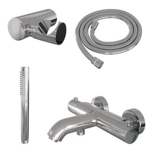 Brauer Brauer Stripe opbouw baddouche thermostaatkraan SET 03 met wandhouder en staaf handdouche en doucheslang chroom | Chroom | Staafmodel