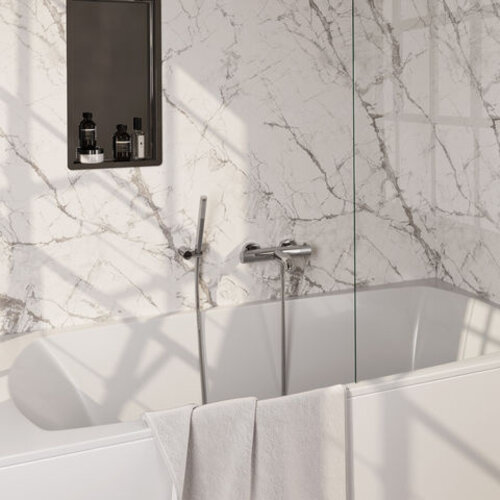 Brauer Brauer Stripe opbouw baddouche thermostaatkraan SET 03 met wandhouder en staaf handdouche en doucheslang chroom | Chroom | Staafmodel