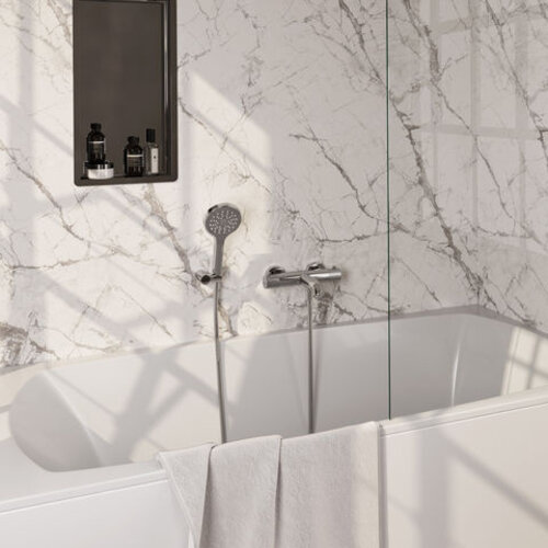 Brauer Brauer Stripe opbouw baddouche thermostaatkraan SET 04 met wandhouder en 3-standen handdouche en doucheslang chroom | Chroom | 3-standen handdouche