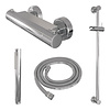Brauer Stripe opbouw douche thermostaatkraan SET 01 met glijstang en staaf handdouche en doucheslang chroom | Chroom | Staafhanddouche