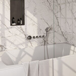 Brauer Brauer Stripe thermostatische inbouw badkraan SET 02 met uitloop en 3-standen handdouche en doucheslang en wandaansluitbocht chroom | Chroom | 3-standen handdouche