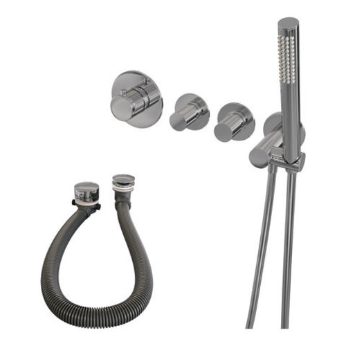 Brauer Brauer Stripe thermostatische inbouw badkraan SET 01 met badvulcombinatie en staaf handdouche en doucheslang en wandaansluitbocht chroom | Chroom | Staafmodel