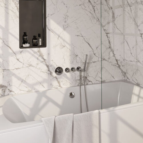 Brauer Brauer Stripe thermostatische inbouw badkraan SET 01 met badvulcombinatie en staaf handdouche en doucheslang en wandaansluitbocht chroom | Chroom | Staafmodel