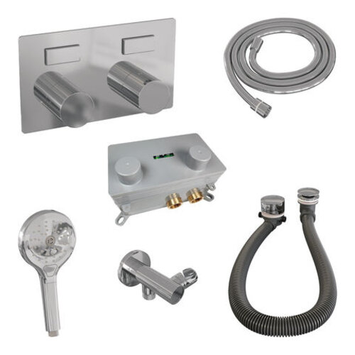 Brauer Brauer Stripe thermostatische inbouw badkraan met drukknoppen SET 04 met badvulcombinatie en 3-standen handdouche en doucheslang en wandaansluitbocht chroom | Chroom | 3-standen handdouche