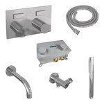 Brauer Brauer Stripe thermostatische inbouw badkraan met drukknoppen SET 03 met uitloop en staaf handdouche en doucheslang en wandaansluitbocht chroom | Chroom | Staafmodel