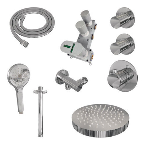 Brauer Stripe thermostatische inbouw regendouche SET 06 met 25 cm douchekop en plafondarm en 3-standen handdouche en doucheslang en wandaansluitbocht chroom | Chroom | Nee | Plafondbuis | 3-standen handdouche Brauer Brauer Stripe thermostatische inbouw regendouche SET 06 met 25 cm douchekop en plafondarm en 3-standen handdouche en doucheslang en wandaansluitbocht chroom | Chroom | Nee | Plafondbuis | 3-standen handdouche