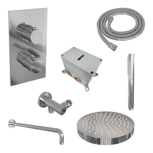 Brauer Stripe thermostatische inbouw regendouche 3-weg rechthoekig SET 14 met 25 cm douchekop en gebogen muurarm en staaf handdouche en doucheslang en wandaansluitbocht chroom | Chroom | Nee | Gebogen wandarm | Staafhanddouche Brauer Brauer Stripe thermostatische inbouw regendouche 3-weg rechthoekig SET 14 met 25 cm douchekop en gebogen muurarm en staaf handdouche en doucheslang en wandaansluitbocht chroom | Chroom | Nee | Gebogen wandarm | Staafhanddouche