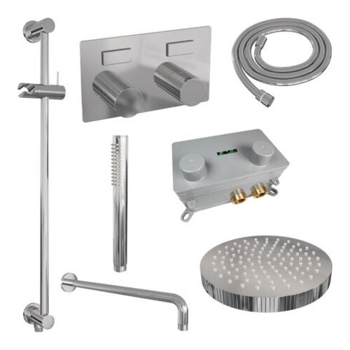 Brauer Stripe thermostatische inbouw regendouche met drukknoppen SET 32 met 25 cm douchekop en gebogen muurarm en staaf handdouche en doucheslang en geïntegreerde glijstang chroom | Chroom | Ja | Gebogen wandarm | Staafhanddouche Brauer Brauer Stripe thermostatische inbouw regendouche met drukknoppen SET 32 met 25 cm douchekop en gebogen muurarm en staaf handdouche en doucheslang en geïntegreerde glijstang chroom | Chroom | Ja | Gebogen wandarm | Staafhanddouche