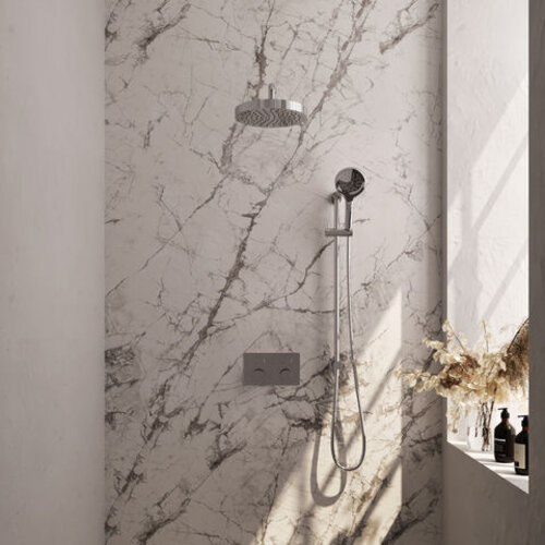 Brauer Stripe thermostatische inbouw regendouche met drukknoppen SET 35 met 25 cm douchekop en gebogen muurarm en 3-standen handdouche en doucheslang en geïntegreerde glijstang chroom | Chroom | Ja | Gebogen wandarm | 3-standen handdouche Brauer Brauer Stripe thermostatische inbouw regendouche met drukknoppen SET 35 met 25 cm douchekop en gebogen muurarm en 3-standen handdouche en doucheslang en geïntegreerde glijstang chroom | Chroom | Ja | Gebogen wandarm | 3-standen handdouche