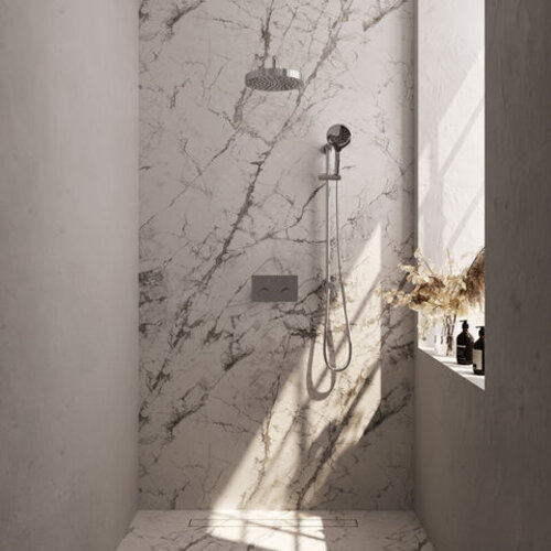 Brauer Stripe thermostatische inbouw regendouche met drukknoppen SET 35 met 25 cm douchekop en gebogen muurarm en 3-standen handdouche en doucheslang en geïntegreerde glijstang chroom | Chroom | Ja | Gebogen wandarm | 3-standen handdouche Brauer Brauer Stripe thermostatische inbouw regendouche met drukknoppen SET 35 met 25 cm douchekop en gebogen muurarm en 3-standen handdouche en doucheslang en geïntegreerde glijstang chroom | Chroom | Ja | Gebogen wandarm | 3-standen handdouche