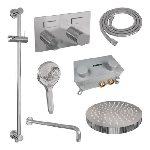 Brauer Stripe thermostatische inbouw regendouche met drukknoppen SET 35 met 25 cm douchekop en gebogen muurarm en 3-standen handdouche en doucheslang en geïntegreerde glijstang chroom | Chroom | Ja | Gebogen wandarm | 3-standen handdouche Brauer Brauer Stripe thermostatische inbouw regendouche met drukknoppen SET 35 met 25 cm douchekop en gebogen muurarm en 3-standen handdouche en doucheslang en geïntegreerde glijstang chroom | Chroom | Ja | Gebogen wandarm | 3-standen handdouche