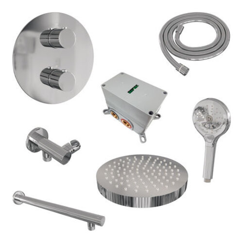 Brauer Stripe thermostatische inbouw regendouche 3-weg rond SET 40 met 25 cm douchekop en rechte muurarm en 3-standen handdouche en doucheslang en wandaansluitbocht chroom | Chroom | Nee | Rechte wandarm | 3-standen handdouche Brauer Brauer Stripe thermostatische inbouw regendouche 3-weg rond SET 40 met 25 cm douchekop en rechte muurarm en 3-standen handdouche en doucheslang en wandaansluitbocht chroom | Chroom | Nee | Rechte wandarm | 3-standen handdouche