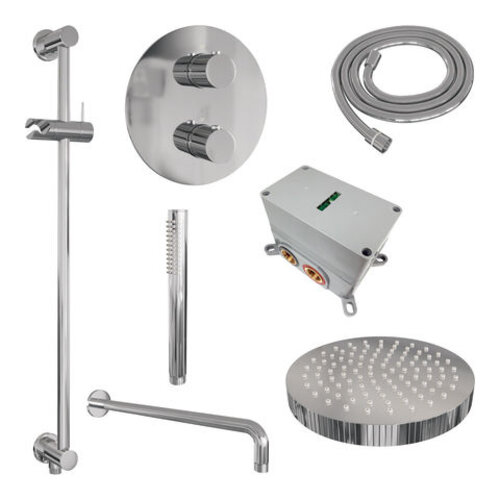 Brauer Stripe thermostatische inbouw regendouche 3-weg rond SET 44 met 25 cm douchekop en gebogen muurarm en staaf handdouche en doucheslang en geïntegreerde glijstang chroom | Chroom | Ja | Gebogen wandarm | Staafhanddouche Brauer Brauer Stripe thermostatische inbouw regendouche 3-weg rond SET 44 met 25 cm douchekop en gebogen muurarm en staaf handdouche en doucheslang en geïntegreerde glijstang chroom | Chroom | Ja | Gebogen wandarm | Staafhanddouche
