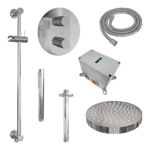 Brauer Stripe thermostatische inbouw regendouche 3-weg rond SET 45 met 25 cm douchekop en plafondarm en staaf handdouche en doucheslang en geïntegreerde glijstang chroom | Chroom | Ja | Plafondbuis | Staafhanddouche Brauer Brauer Stripe thermostatische inbouw regendouche 3-weg rond SET 45 met 25 cm douchekop en plafondarm en staaf handdouche en doucheslang en geïntegreerde glijstang chroom | Chroom | Ja | Plafondbuis | Staafhanddouche
