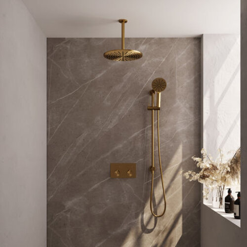 Brauer Gold Edition thermostatische inbouw regendouche met drukknoppen SET 72 | Geborsteld goud PVD | 30 cm | Ja | Plafondbuis | Ronde Handdouche Brauer Brauer Gold Edition thermostatische inbouw regendouche met drukknoppen SET 72 | Geborsteld goud PVD | 30 cm | Ja | Plafondbuis | Ronde Handdouche