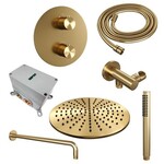 Brauer Gold Edition thermostatische inbouw regendouche 3-weg rond SET 76 | Geborsteld goud PVD | 30 cm | Nee | Gebogen wandarm | Staafhanddouche Brauer Brauer Gold Edition thermostatische inbouw regendouche 3-weg rond SET 76 | Geborsteld goud PVD | 30 cm | Nee | Gebogen wandarm | Staafhanddouche