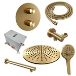 Brauer Gold Edition thermostatische inbouw regendouche 3-weg rond SET 80 | Geborsteld goud PVD | 30 cm | Nee | Rechte wandarm | Ronde handdouche Brauer Brauer Gold Edition thermostatische inbouw regendouche 3-weg rond SET 80 | Geborsteld goud PVD | 30 cm | Nee | Rechte wandarm | Ronde handdouche