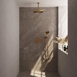 Brauer Brauer Gold Carving thermostatische inbouw regendouche 3-weg rond SET 84 met 30 cm douchekop en plafondarm en 3-standen handdouche en doucheslang en wandaansluitbocht goud geborsteld PVD | Geborsteld goud PVD | 30cm | Nee | Plafondbuis | 3-standen handdou