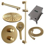 Brauer Gold Carving SET 92 | Geborsteld goud PVD | 30 cm | Ja | Rechte wandarm | 3-standen handdouche Brauer Brauer Gold Carving SET 92 | Geborsteld goud PVD | 30 cm | Ja | Rechte wandarm | 3-standen handdouche