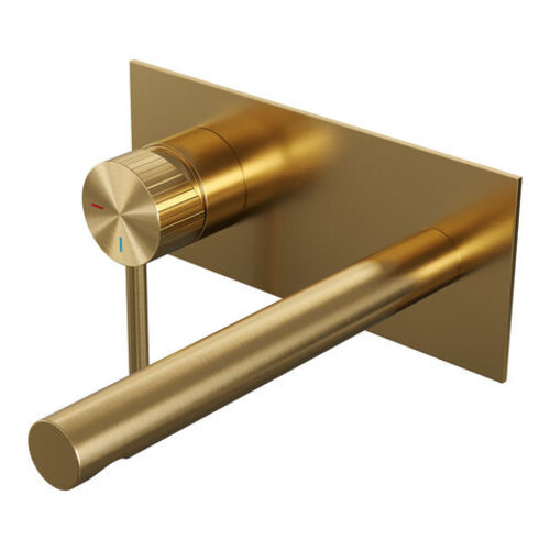 Brauer Stripe inbouw wastafelmengkraan met rechte uitloop en afdekplaat model A2 goud geborsteld PVD | Geborsteld goud PVD | I-uitloop | Met achterplaat | Links Brauer Brauer Stripe inbouw wastafelmengkraan met rechte uitloop en afdekplaat model A2 goud geborsteld PVD | Geborsteld goud PVD | I-uitloop | Met achterplaat | Links