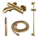 Brauer Brauer Stripe opbouw baddouche thermostaatkraan SET 01 met glijstang en staaf handdouche en doucheslang goud geborsteld PVD | Geborsteld goud PVD | Staafmodel