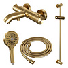 Brauer Stripe opbouw baddouche thermostaatkraan SET 02 met glijstang en 3-standen handdouche en doucheslang goud geborsteld PVD | Geborsteld goud PVD | 3-standen handdouche