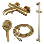 Brauer Brauer Stripe opbouw baddouche thermostaatkraan SET 02 met glijstang en 3-standen handdouche en doucheslang goud geborsteld PVD | Geborsteld goud PVD | 3-standen handdouche