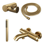 Brauer Brauer Stripe opbouw baddouche thermostaatkraan SET 03 met wandhouder en staaf handdouche en doucheslang goud geborsteld PVD | Geborsteld goud PVD | Staafmodel