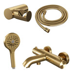 Brauer Brauer Stripe opbouw baddouche thermostaatkraan SET 04 met wandhouder en 3-standen handdouche en doucheslang goud geborsteld PVD | Geborsteld goud PVD | 3-standen handdouche