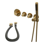 Brauer Brauer Stripe thermostatische inbouw badkraan SET 01 met badvulcombinatie en staaf handdouche en doucheslang en wandaansluitbocht goud geborsteld PVD | Geborsteld goud PVD | Staafmodel