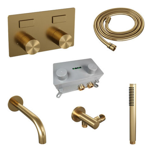 Brauer Stripe inbouw badthermostaat met drukknoppen | Geborsteld goud PVD | Staafhanddouche | Uitloop Brauer Brauer Stripe inbouw badthermostaat met drukknoppen | Geborsteld goud PVD | Staafhanddouche | Uitloop
