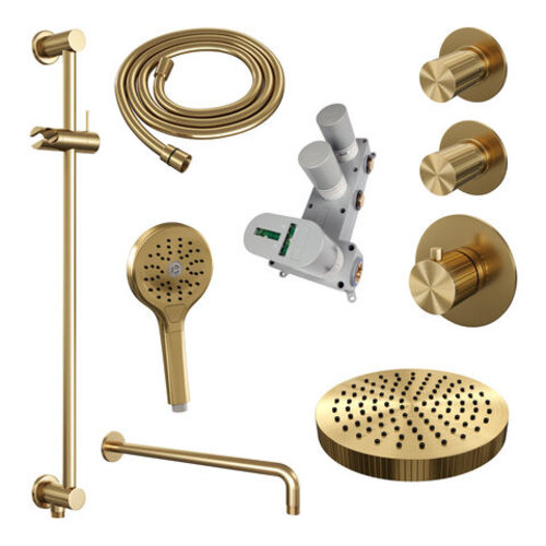 Brauer Stripe thermostatische inbouw regendouche SET 11 met 25 cm douchekop en gebogen muurarm en 3-standen handdouche en doucheslang en geïntegreerde glijstang goud geborsteld PVD | Geborsteld goud PVD | Ja | Gebogen wandarm | 3-standen handdouche Brauer Brauer Stripe thermostatische inbouw regendouche SET 11 met 25 cm douchekop en gebogen muurarm en 3-standen handdouche en doucheslang en geïntegreerde glijstang goud geborsteld PVD | Geborsteld goud PVD | Ja | Gebogen wandarm | 3-standen handdouche