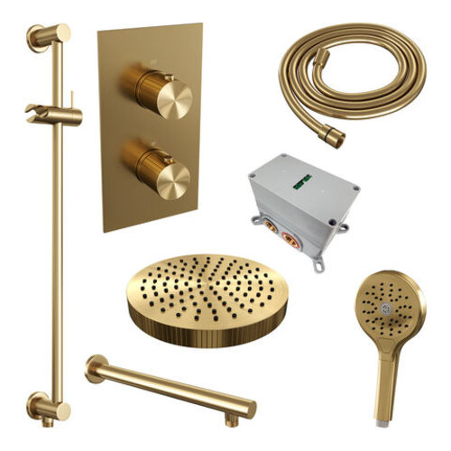 Brauer Stripe thermostatische inbouw regendouche 3-weg rechthoekig SET 22 met 25 cm douchekop en rechte muurarm en 3-standen handdouche en doucheslang en geïntegreerde glijstang goud geborsteld PVD | Geborsteld goud PVD | Ja | Rechte wandarm | 3-standen h Brauer Brauer Stripe thermostatische inbouw regendouche 3-weg rechthoekig SET 22 met 25 cm douchekop en rechte muurarm en 3-standen handdouche en doucheslang en geïntegreerde glijstang goud geborsteld PVD | Geborsteld goud PVD | Ja | Rechte wandarm | 3-standen h